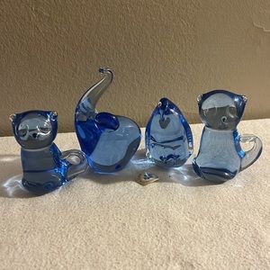 4 US Commemorative Fine Art Gallery Blue Glass Figurines *As Is*
